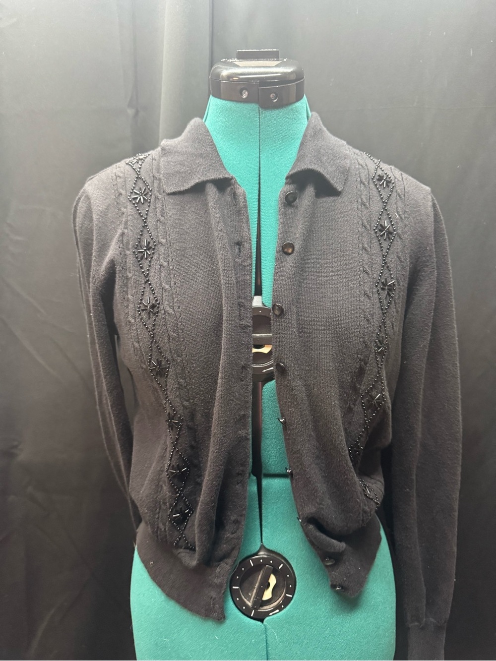 GAP Black Beaded Button-Up Cardigan